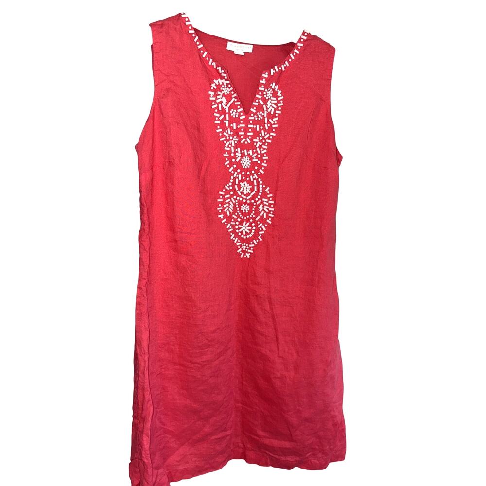 Charter Club Pink Linen Beaded Dress 8P